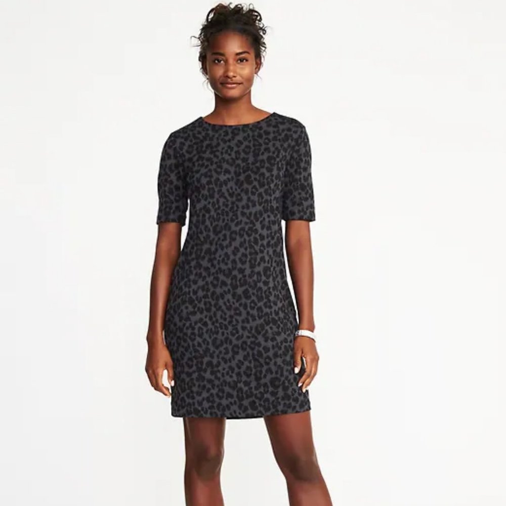 Old Navy Ponte Knit Grey Leopard Shift Dress NWT
